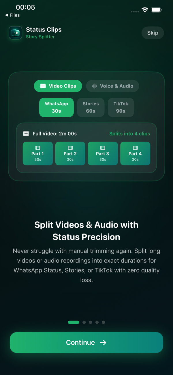 StatusClips Native iOS 18 Splitter Interface