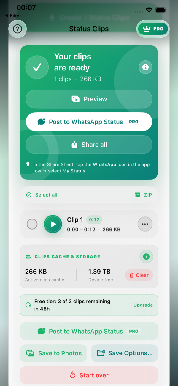 StatusClips WhatsApp Status Sharing on iPhone